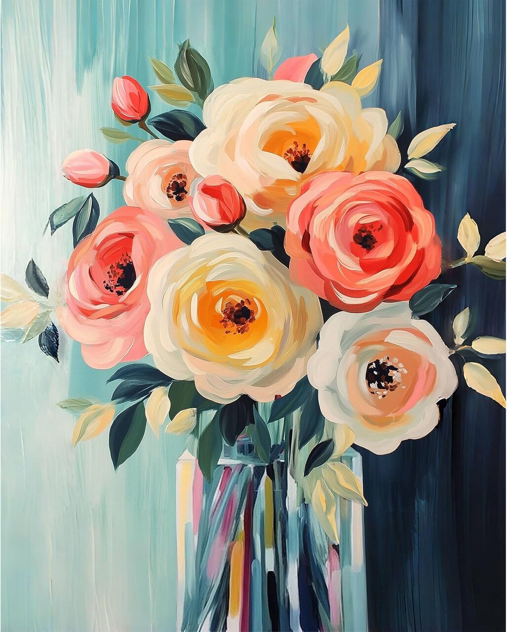 Flowers Paint by Numbers Kit for Adults- Floral Adult Paint by Number Kits, Acrylic Painting by Numbers Kit